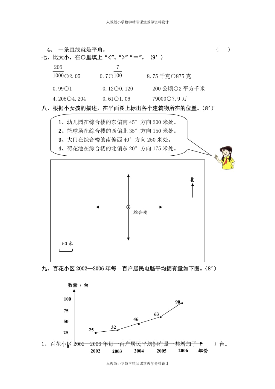 (课堂教学资料）人教版小学四年级数学下册期末试卷 (7)_第4页