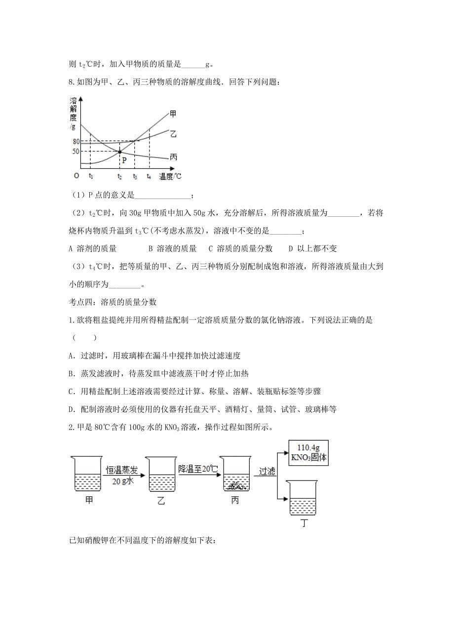 九年级化学考点复习专题训练五溶液试题_第5页