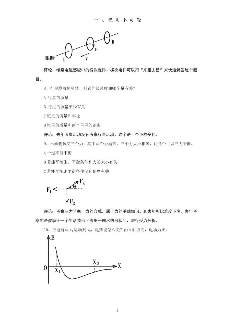 上海市高中学业水平等级考试物理试题(回忆版)（2020年8月）.doc_第2页