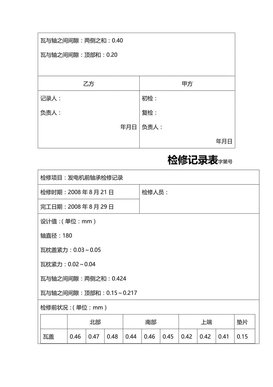 (2020年){验收套表模板}汽轮机大修验收记录表格_第5页