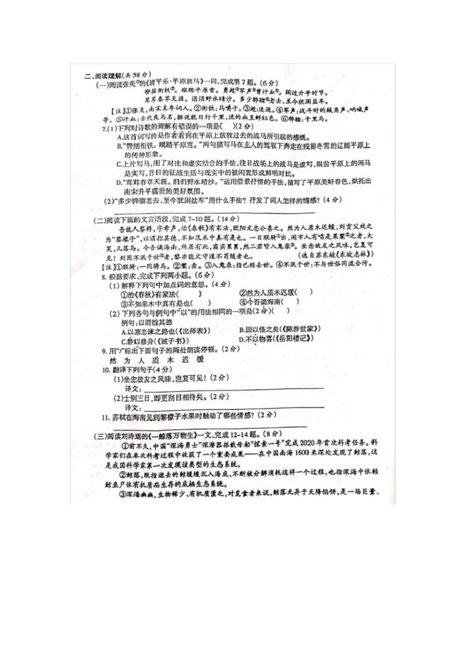 江苏省靖江市2020年中考适应性语文三模检测题._第3页