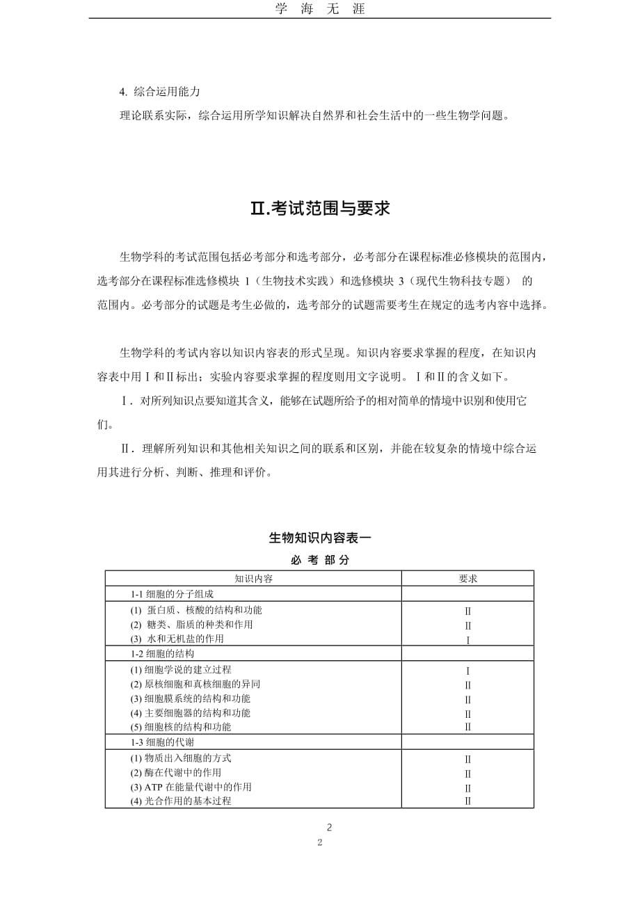 2019高考生物考试大纲（2020年九月整理）.doc_第2页