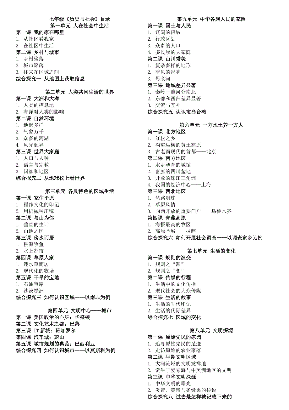 896编号新人教版《历史与社会》教材目录(全六册)_第1页