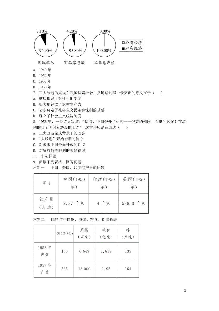 八年级历史下册第4课社会主义制度的确立练习北师大版.doc_第2页