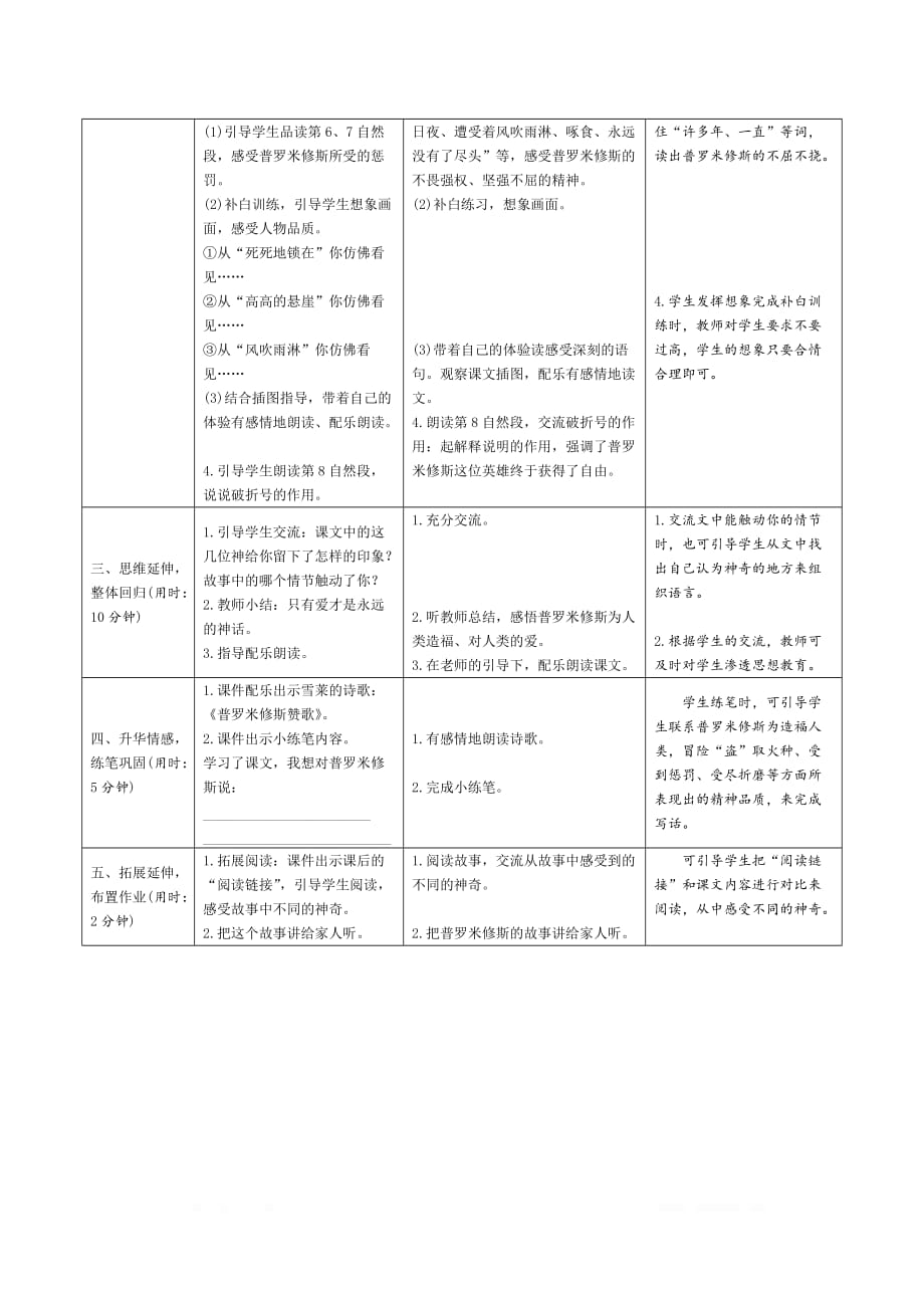 四年级语文山册导学案设计14《普罗米修斯》导学案设计_第3页