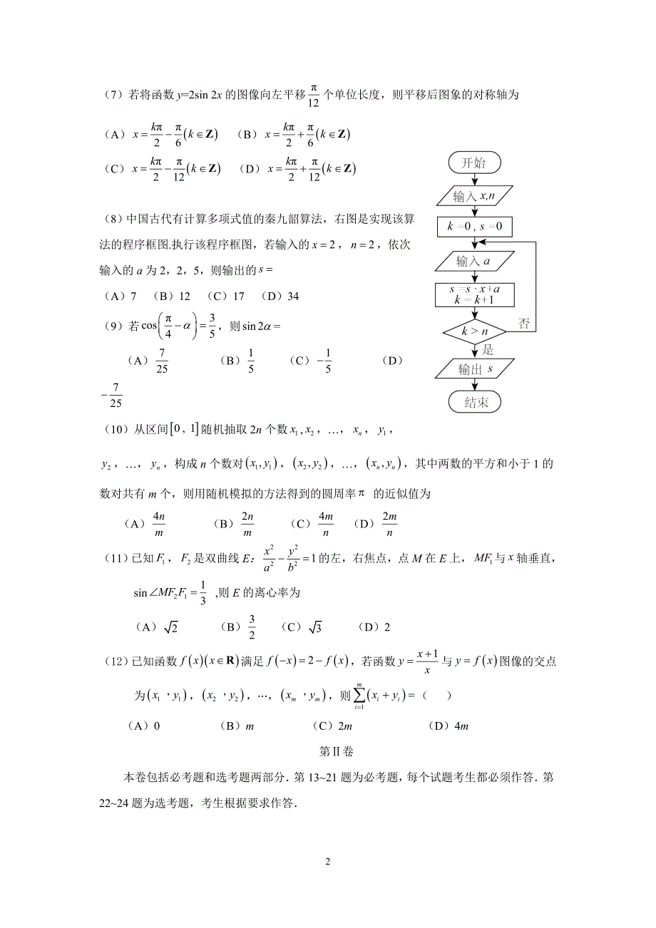 海南高考真题 数学2016_第2页