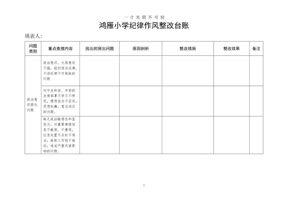 纪律作风整改台账（2020年8月）.doc_第1页