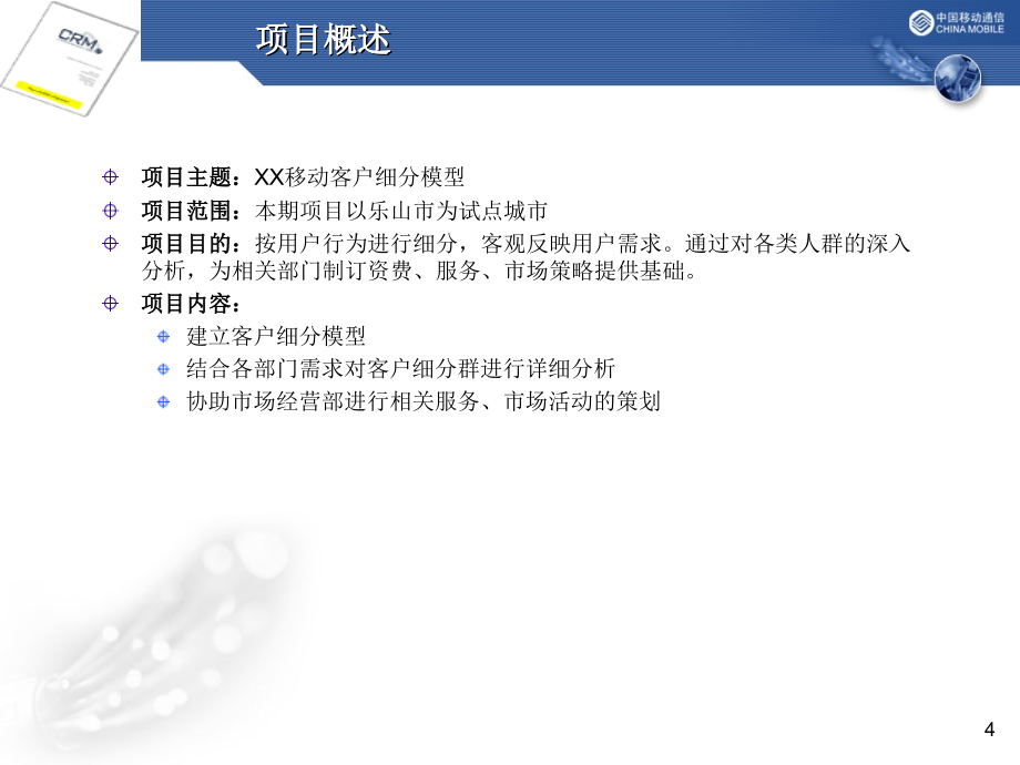 {项目管理项目报告}中国移动客户细分模型项目报告_第4页