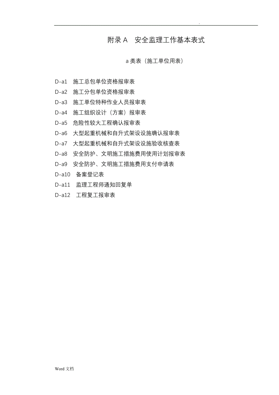 安全监理规程中施工单位用表D_第1页