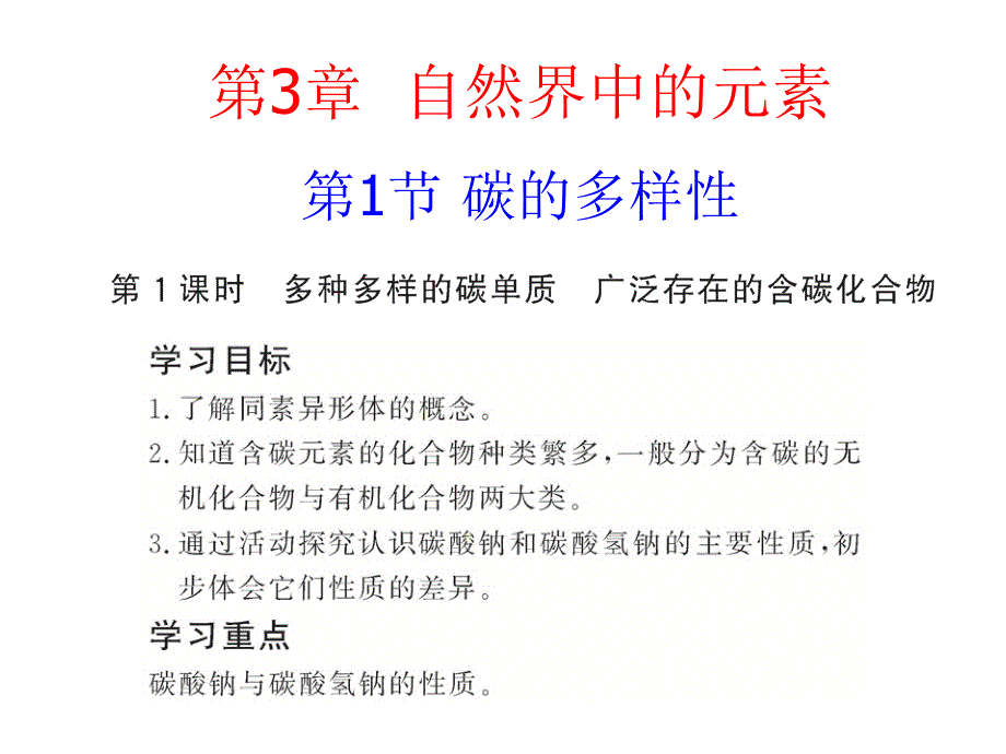 多种多样的碳单质 广泛存在的含碳化合物课件_第1页