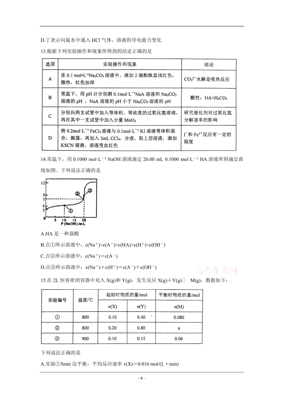 江苏省徐州市2019-2020学年高二下学期期中抽测试题 化学 Word版含答案_第4页