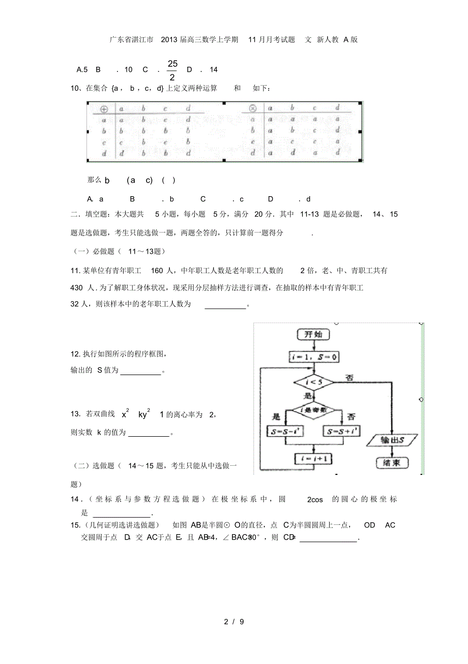 广东省湛江市高三数学上学期11月月考试题文新人教A版_第2页