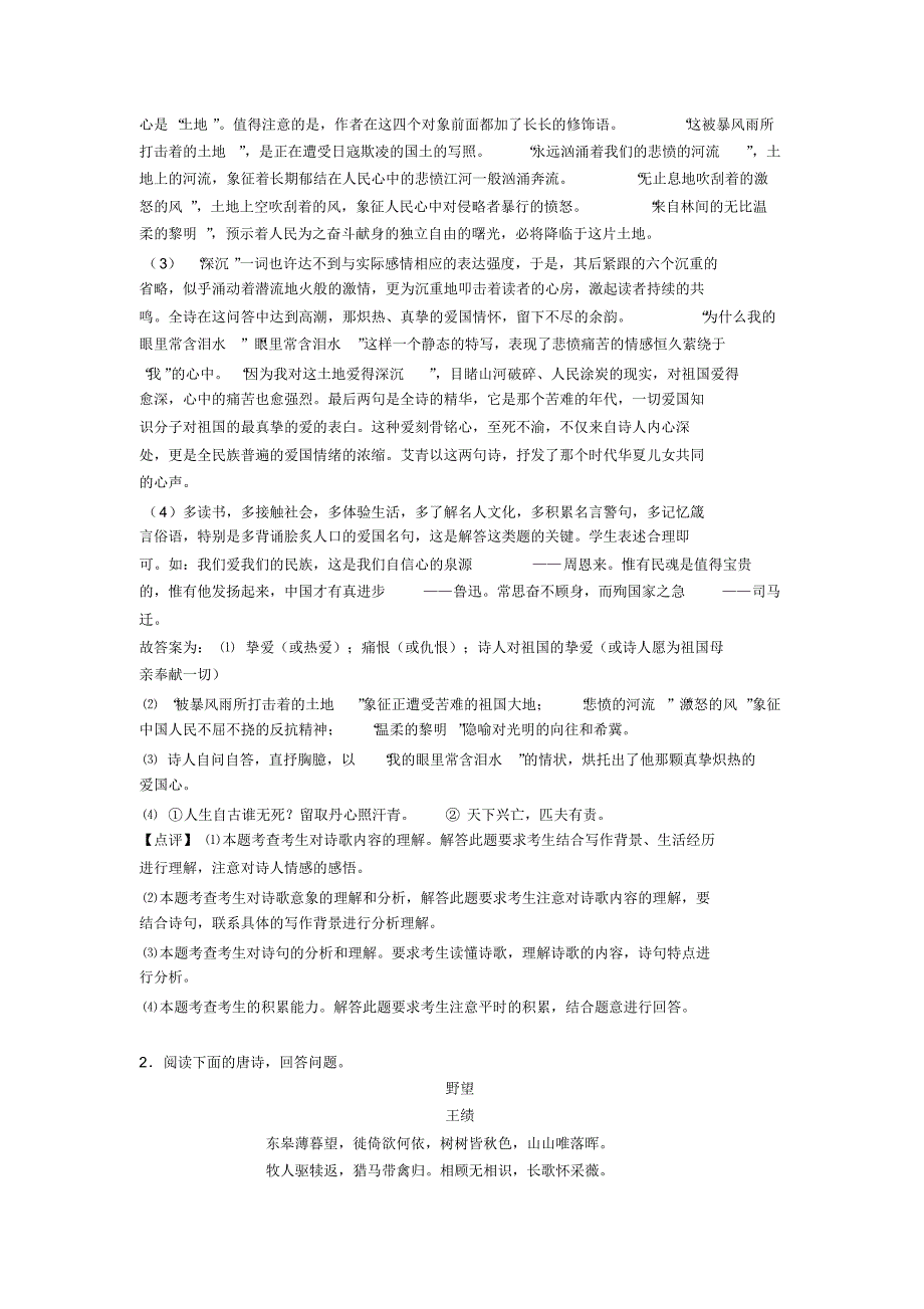 中考语文诗歌鉴赏+文言文阅读解题技巧(超强)及练习题(答案)_第2页