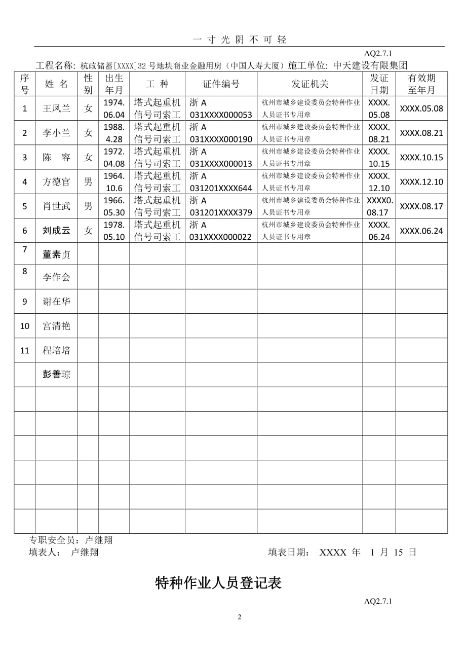 特种作业人员登记表（2020年8月）.doc_第2页