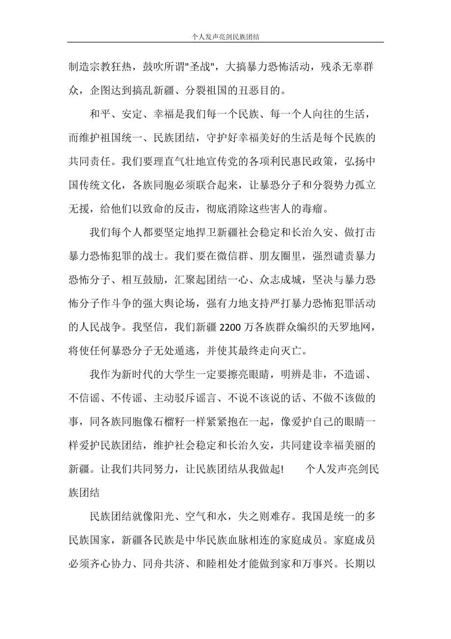 工作总结 个人发声亮剑民族团结_第2页