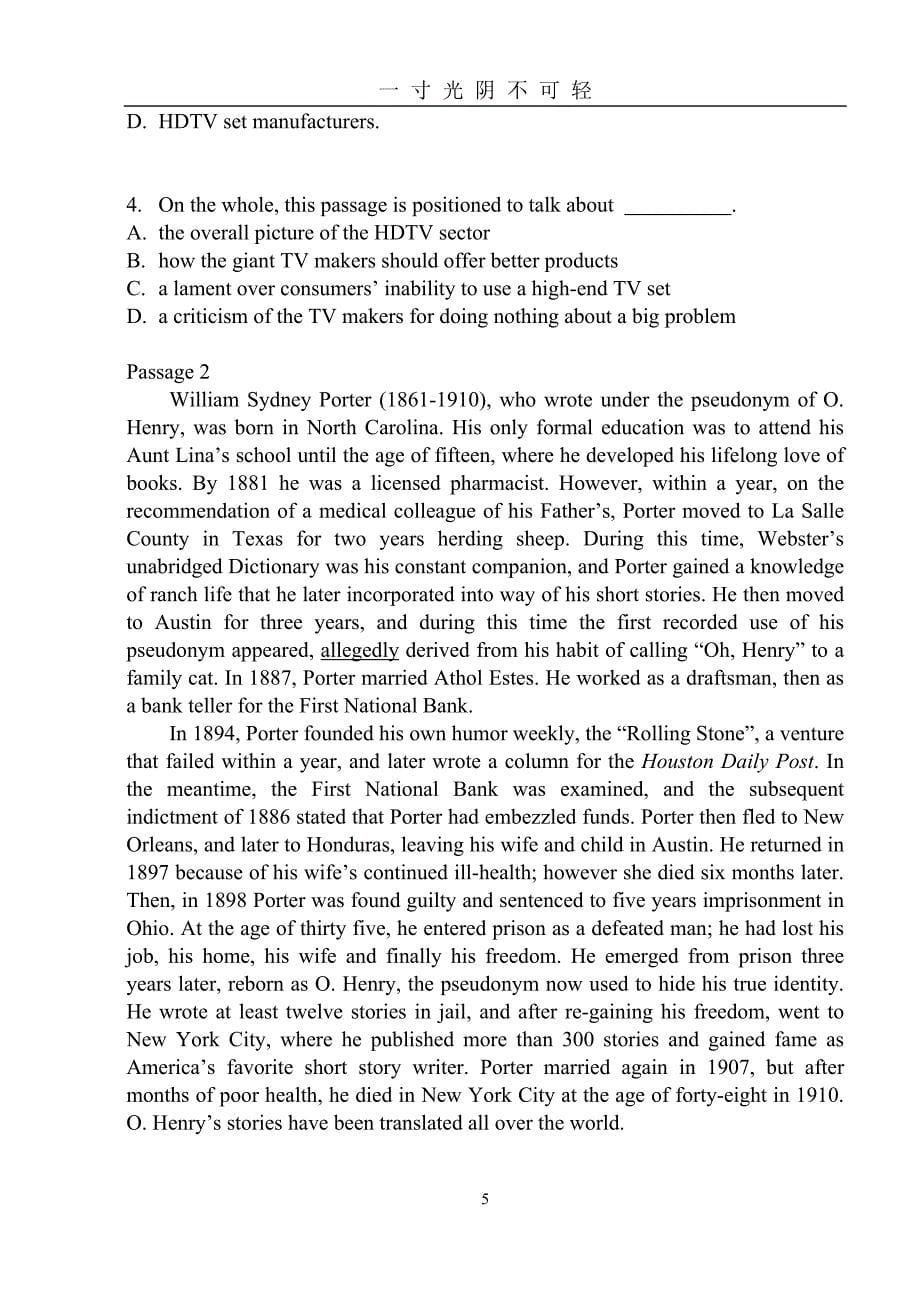 高级英语(二)期末A 试卷（2020年8月）.doc_第5页