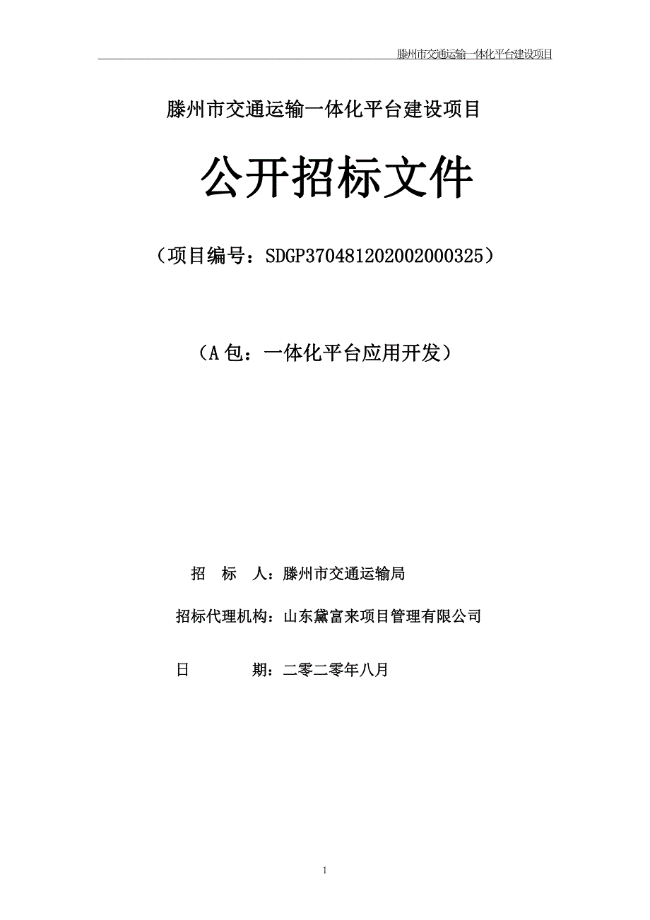 滕州市交通运输一体化平台建设项目招标文件（A包）_第1页