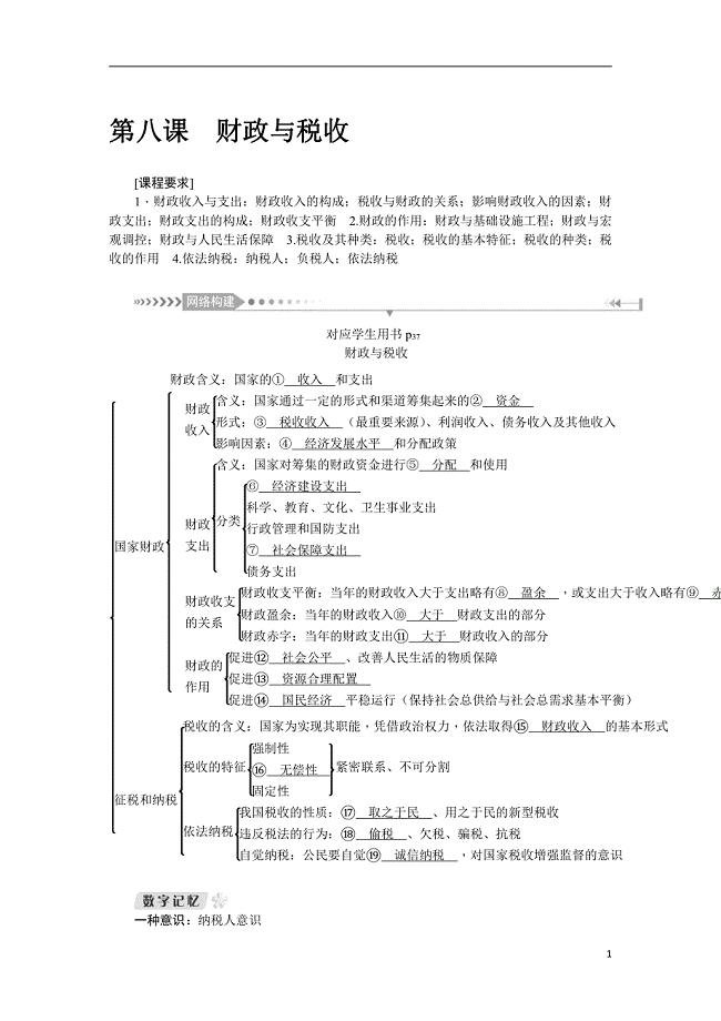 备战2021届高考高三政治一轮复习：第八课 财政与税收 教案