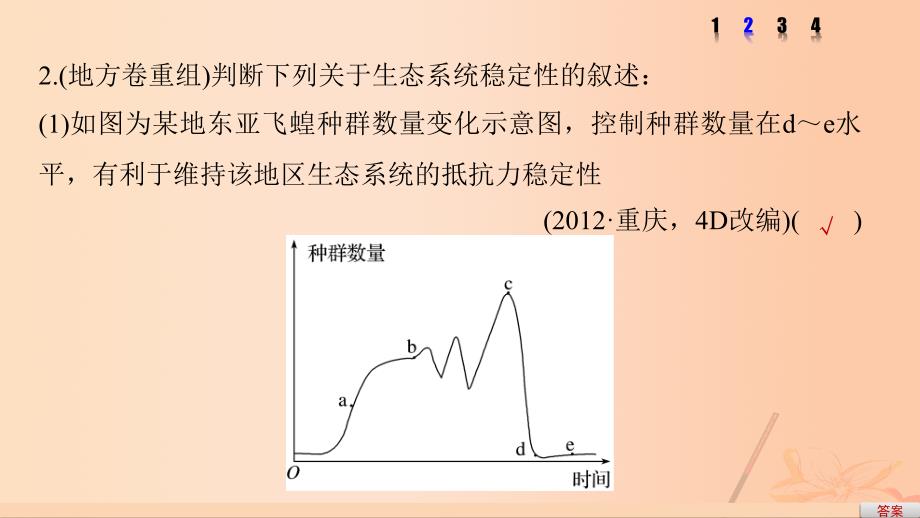 高考生物考前3个月专题复习专题9生物与环境考点30辨析生态系统的稳定性及环境保护课件_第4页