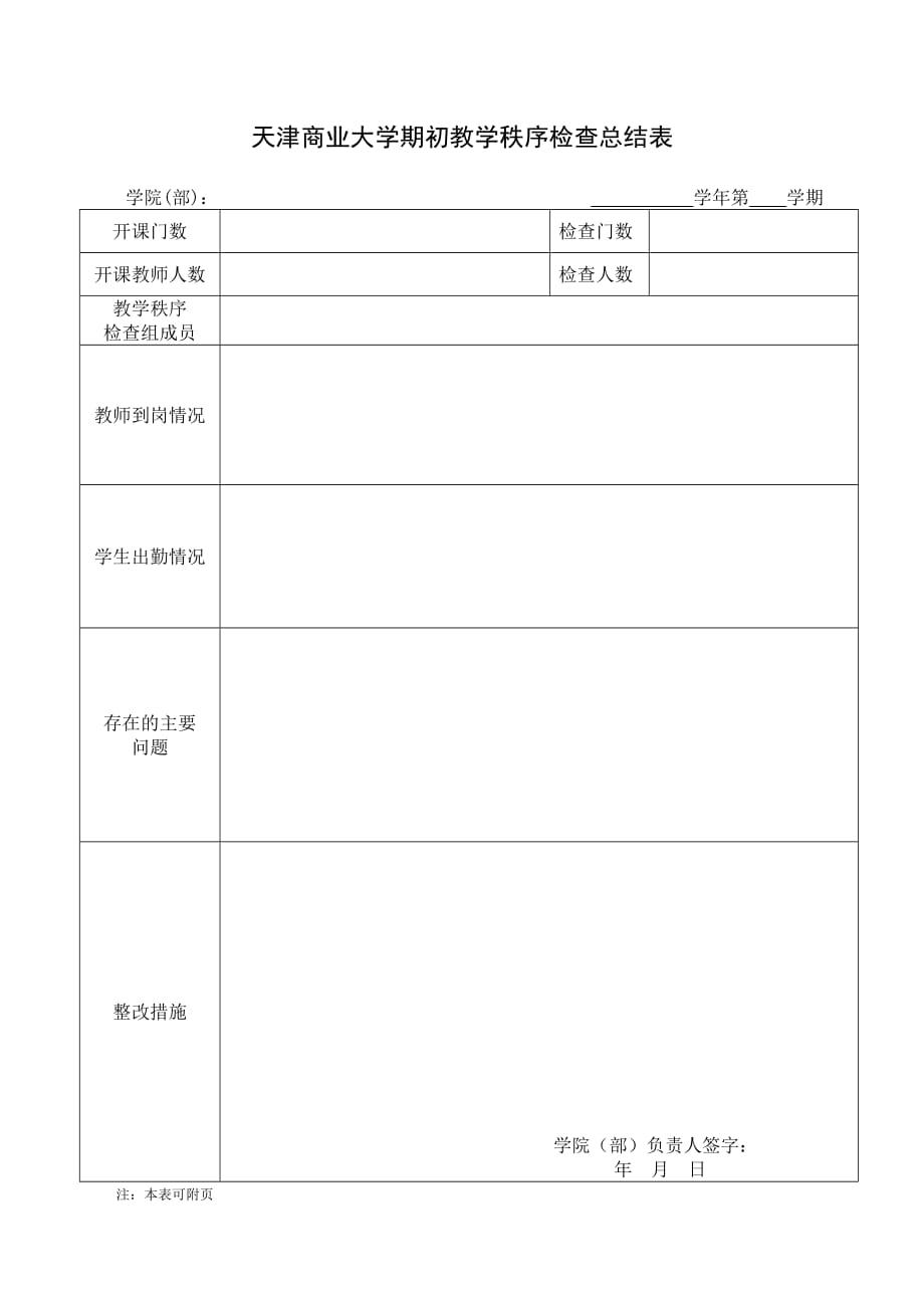 天津商业大学期初教学秩序检查总结表_第1页