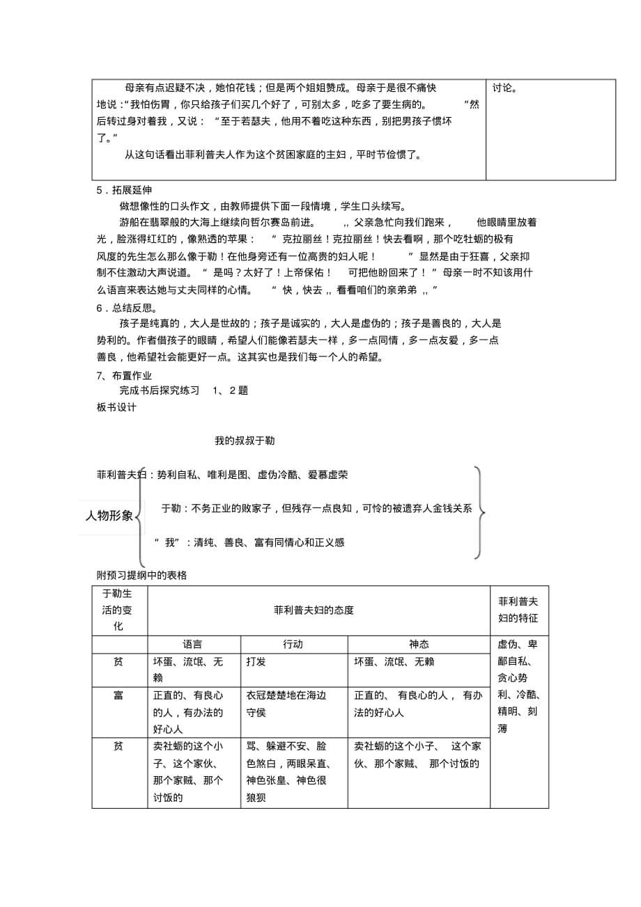 人教版初中语文课文《我的叔叔于勒》教学设计_第5页