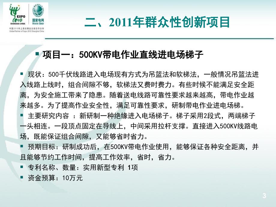 {项目管理项目报告}某供电公司群众性创新及青促费项目汇报模板_第3页