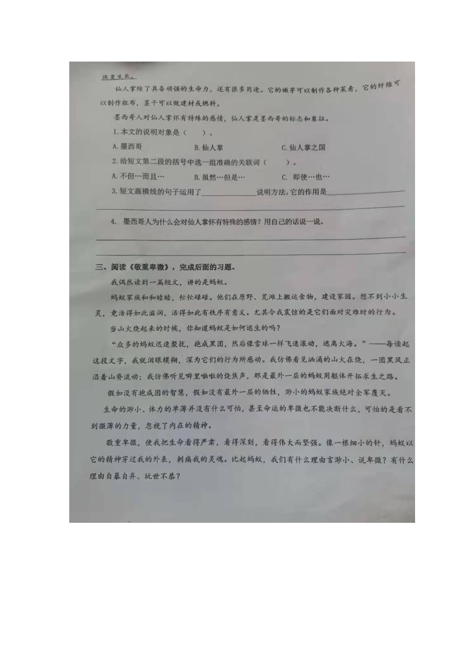 人教版 五年级上册语文试题 - 甘肃省兰州市城关区2019-2020学年期末测试卷（ 含答案）_第2页