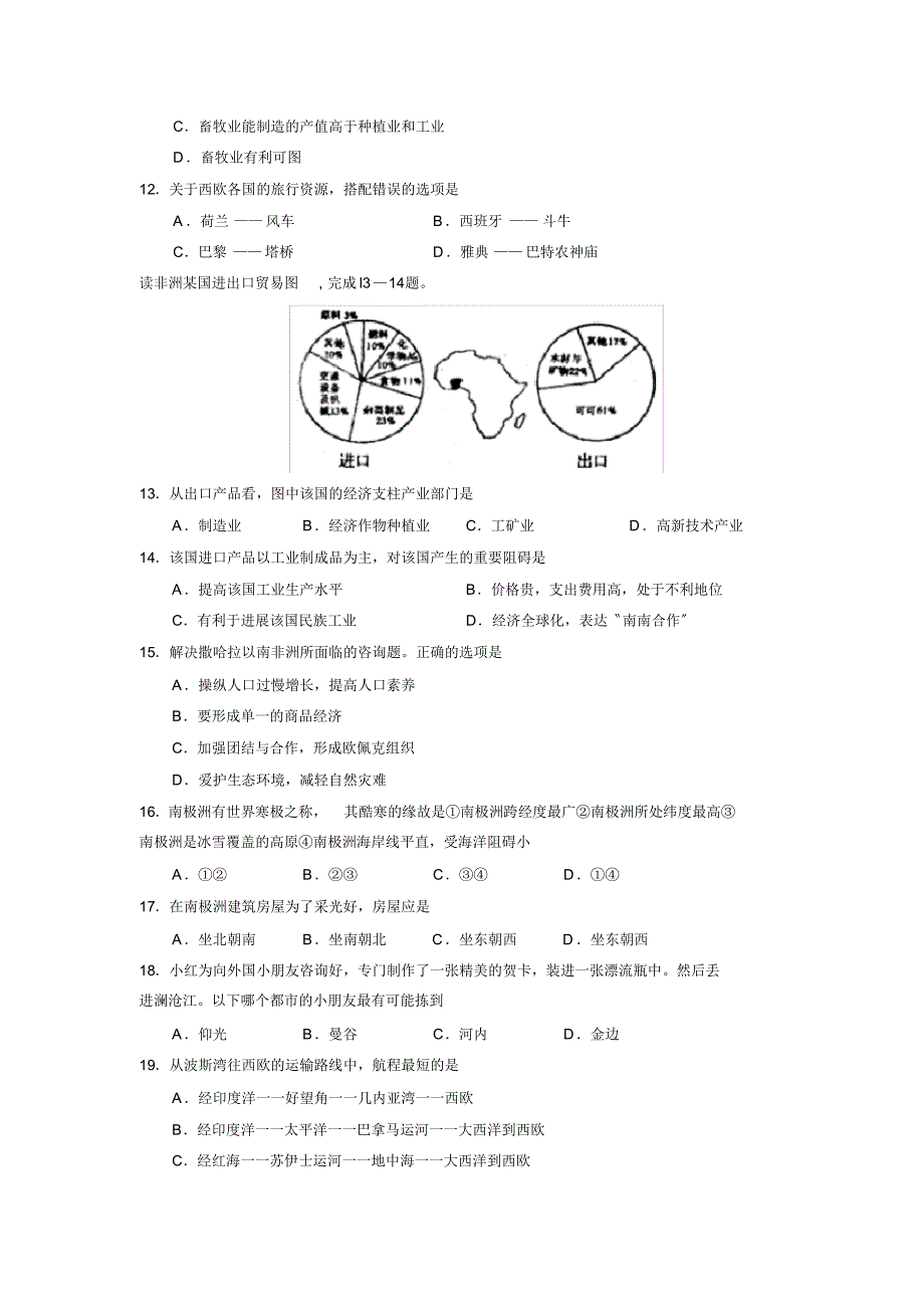 2019—2020学年度临沂市下学期初一期末学业水平测试初中地理_第2页