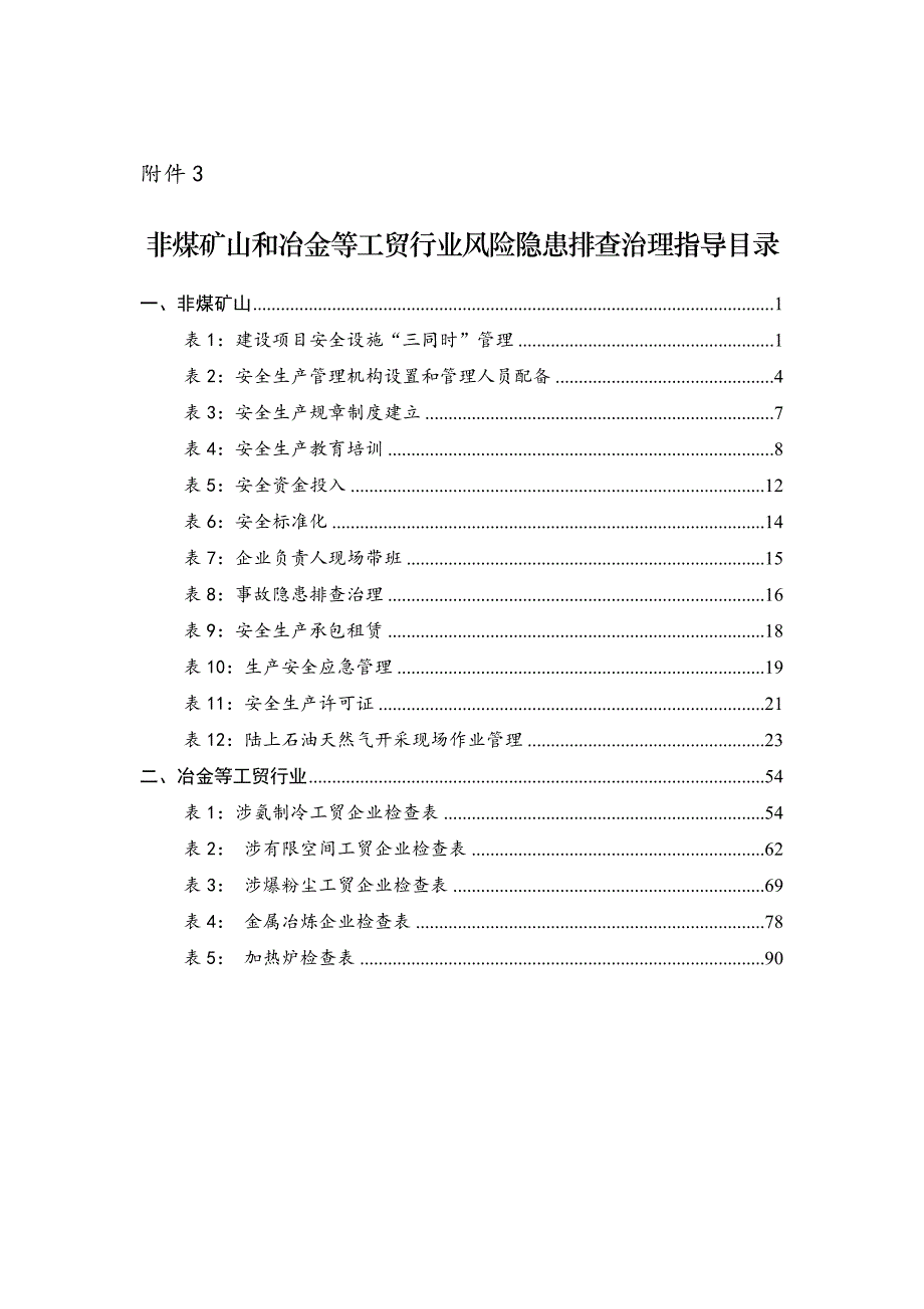 非煤矿山和冶金等工贸行业风险隐患排查治理指导目录_第1页