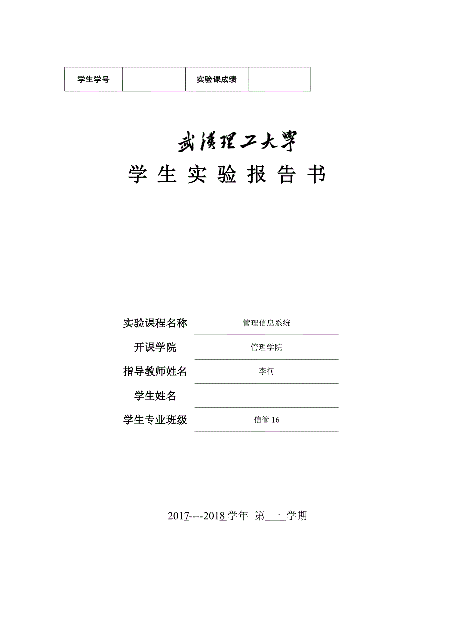武汉理工大学《管理信息系统》实验报告_第1页