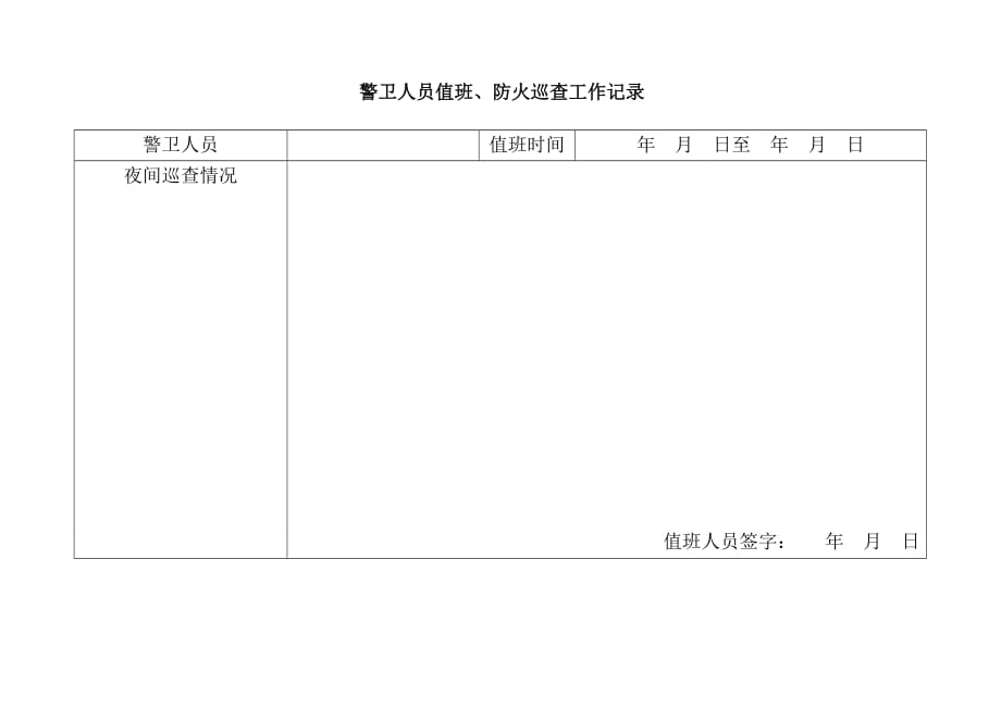 警卫人员值班、防火巡查记录_第1页