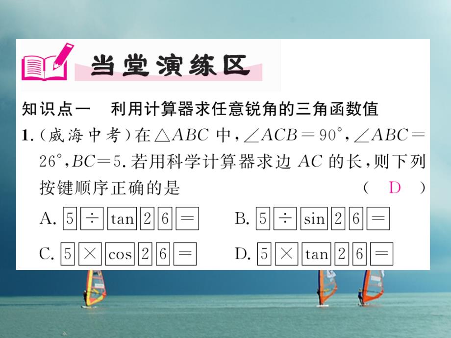 九年级数学下册第一章直角三角形的边角关系1.3三角函数的计算（1）作业课件（新版）北师大版_第4页