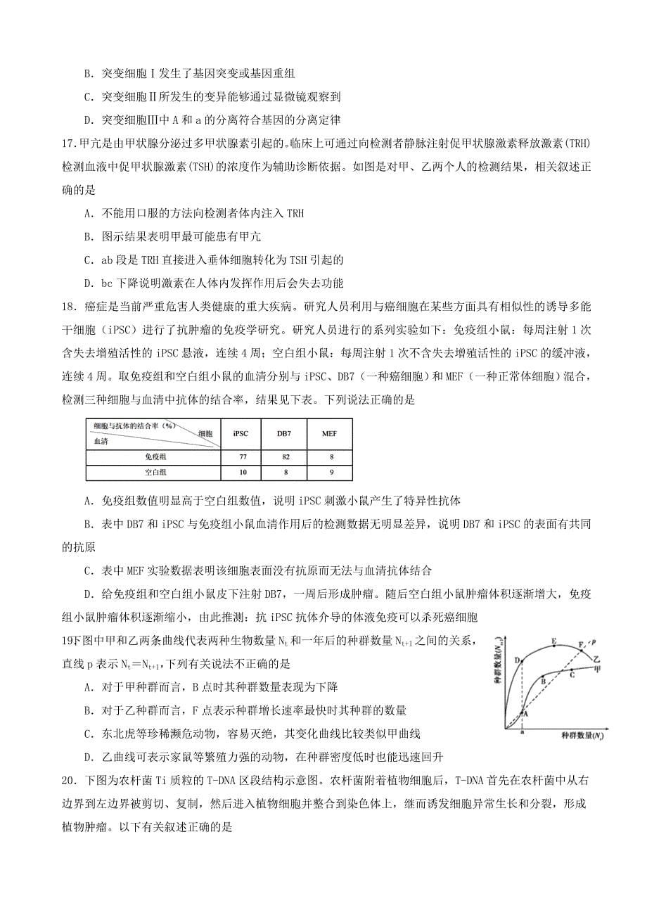 2020届山东省青岛市西海岸新区（黄岛区）高三4月模拟考试生物试题_第5页