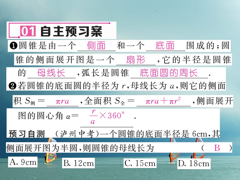 九年级数学下册第27章圆27.3圆中的计算问题第2课时圆锥的侧面积和全面积作业课件（新版）华东师大版_第2页