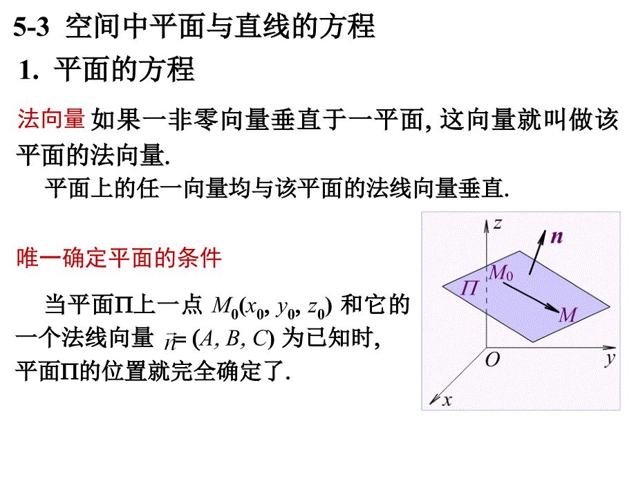 5-3空间中平面及直线的方程63308教材课程_第1页