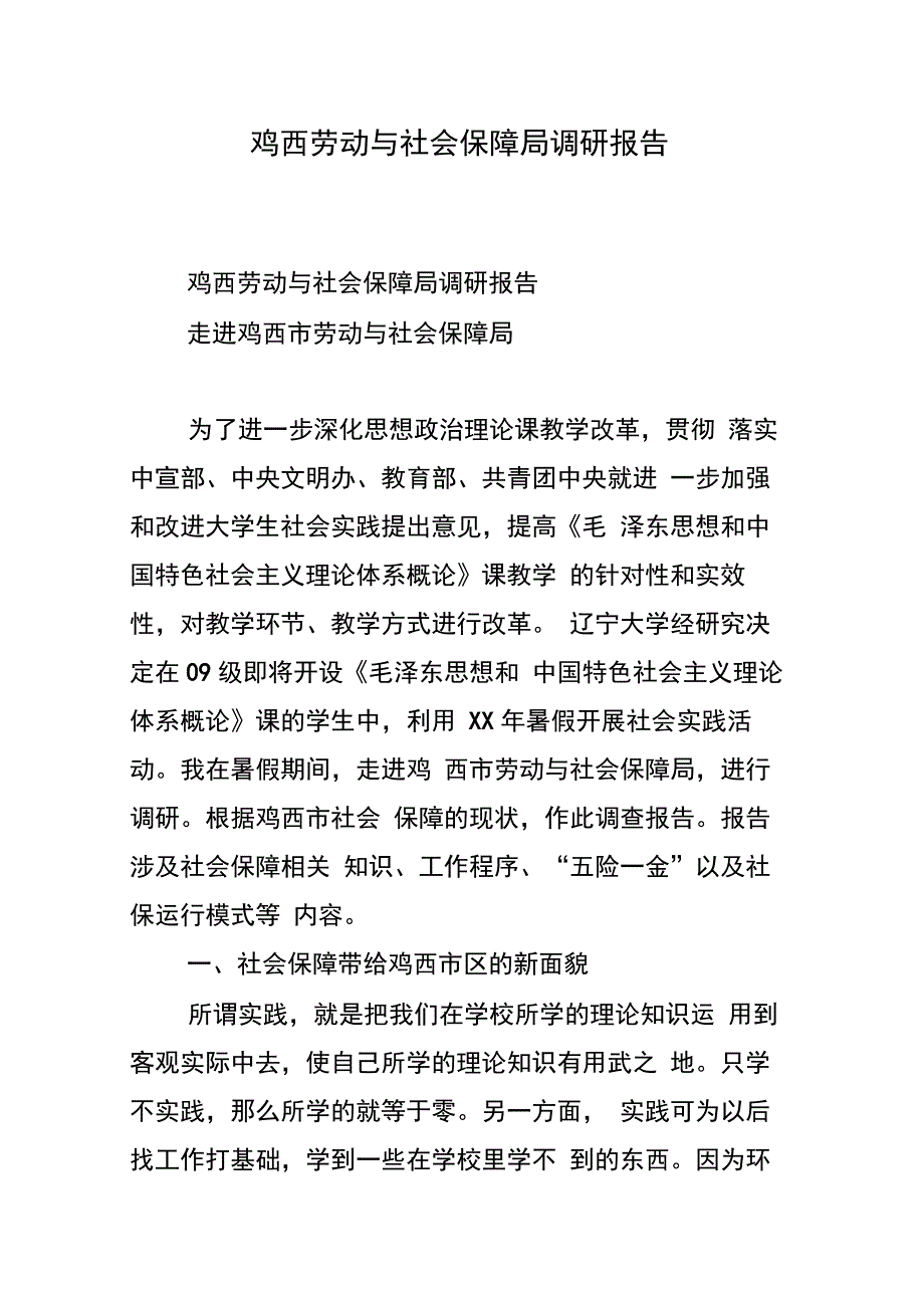 劳动与社会保障局调研报告_第1页