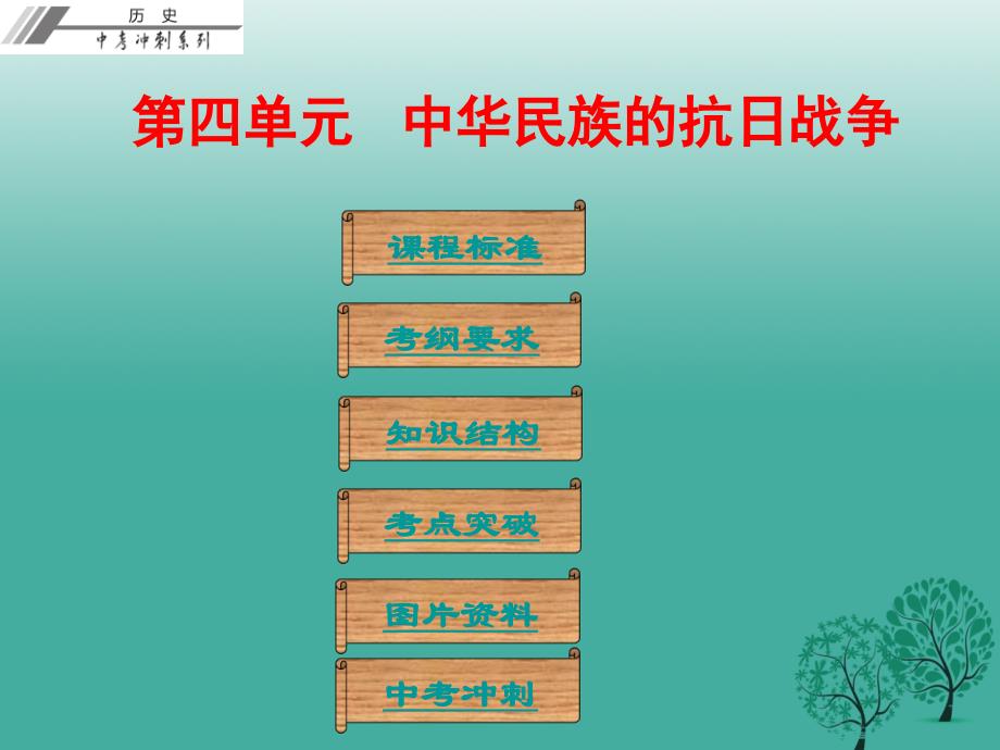 中考历史总复习第二部分中国近代史第四单元中华民族的抗日战争课件_第1页