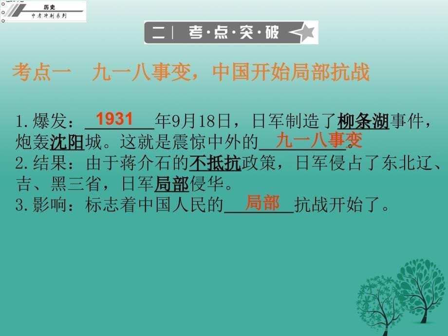 中考历史总复习第二部分中国近代史第四单元中华民族的抗日战争课件_第5页