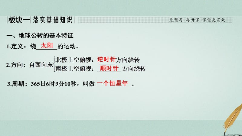 （江苏专用）2019版高考地理一轮复习 第一部分 自然地理 第一单元 从宇宙看地球 第5讲 地球公转及其地理意义 第1课时课件 鲁教版_第2页