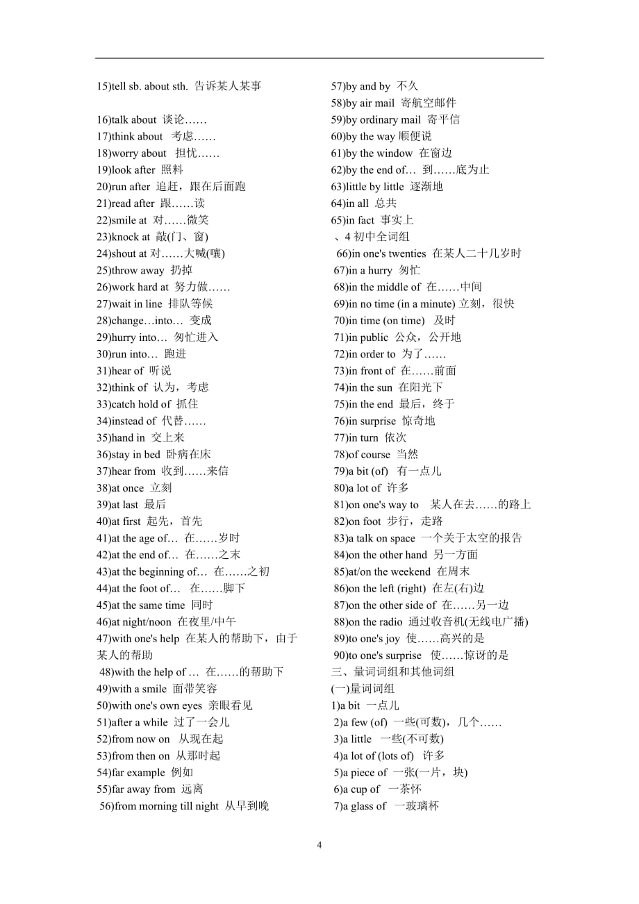 （2020年7月整理）人教版初中英语短语大全(最全).doc_第4页