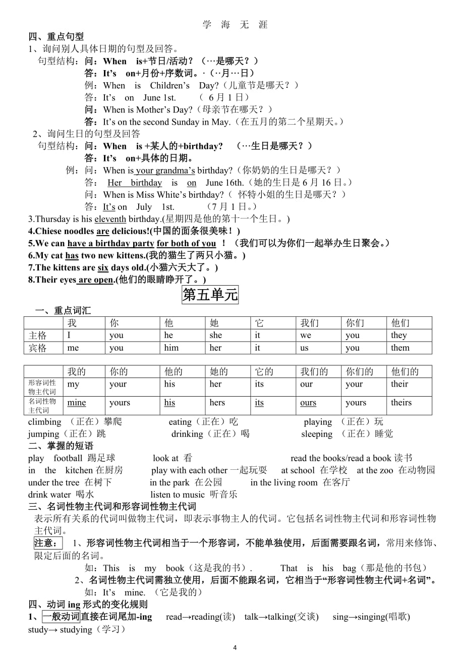 （2020年7月整理）2015新版五年级英语下册知识点总结.doc_第4页