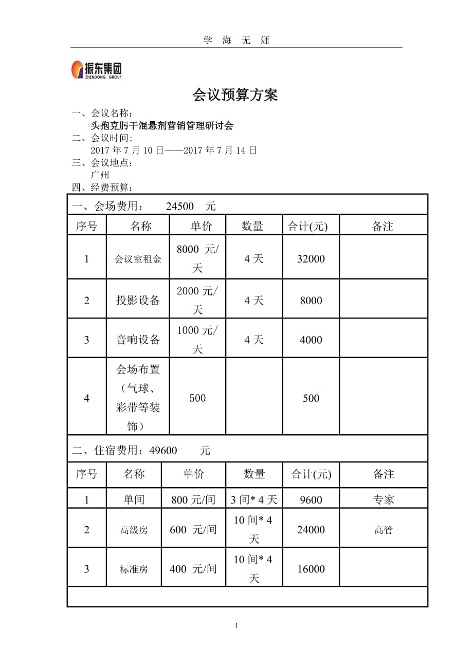 （2020年7月整理）会议预算方案.doc_第1页