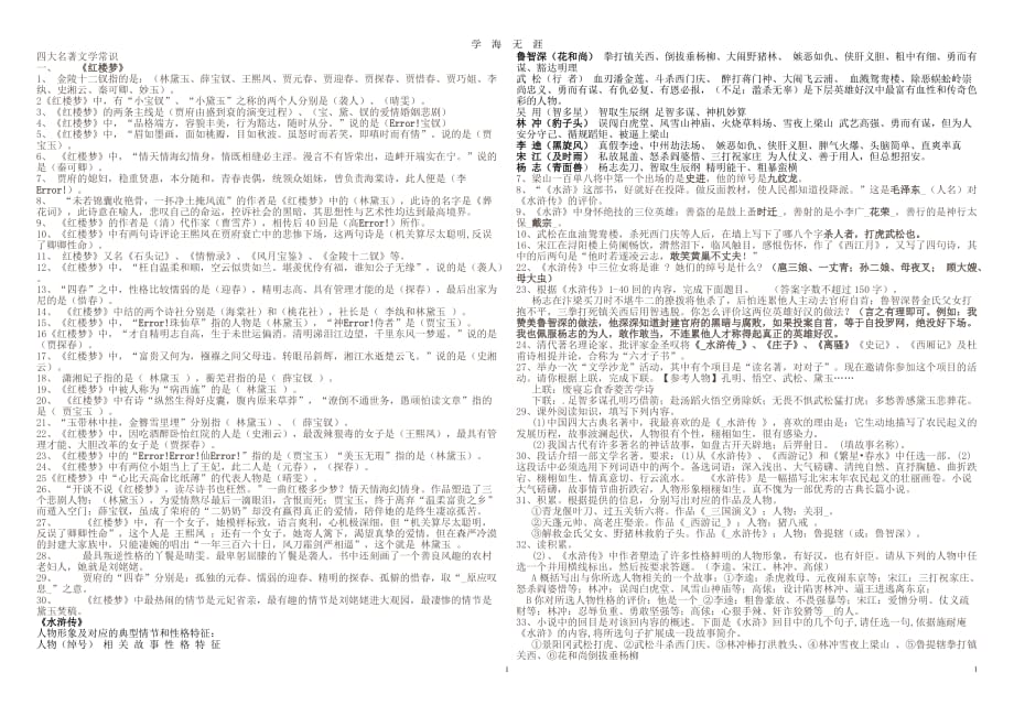 （2020年7月整理）四大名著基本文学常识.doc_第1页