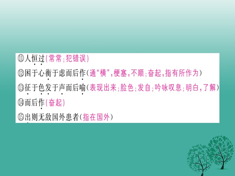 中考语文基础训练默写四《生于忧患死于安乐》复习课件_第5页