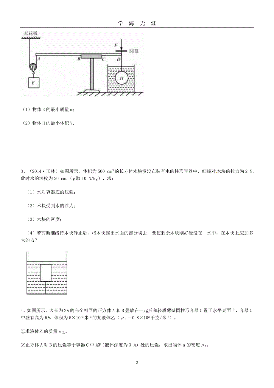 （2020年7月整理）中考物理真题模拟题汇编 压强与浮力压轴题精选(带答案解析).doc_第2页