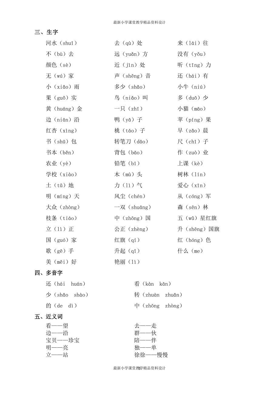 课堂教学资料部编版一年级上册语文全册知识点归纳_第5页