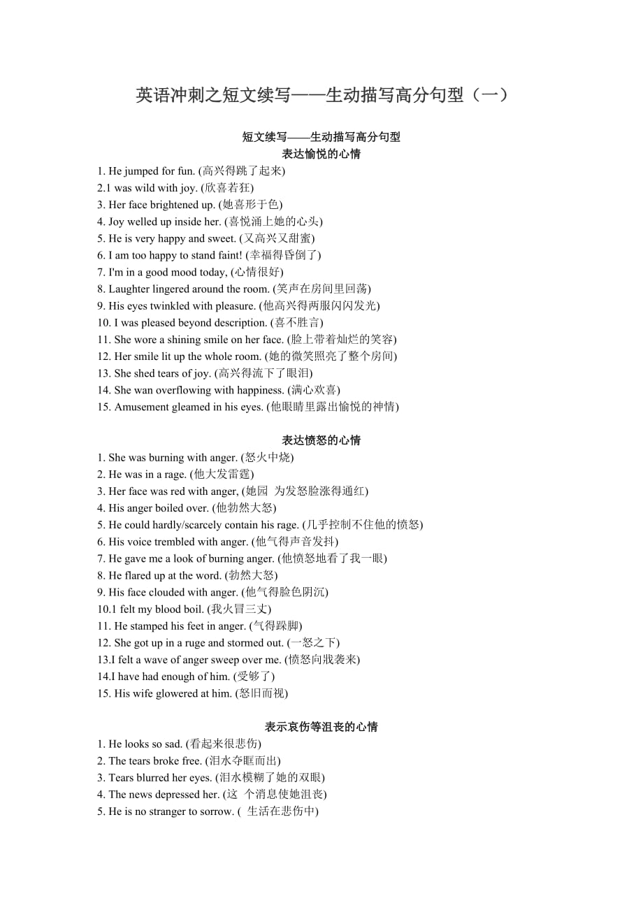 初中语文读后续写生动描写高分句型_第1页