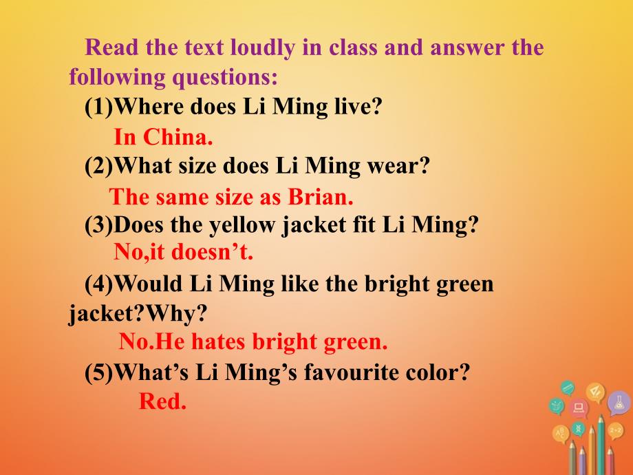 八年级英语上册 Unit 3 Families Celebrate Together Lesson 15 A Present for Li Ming课件 （新版）冀教版_第4页