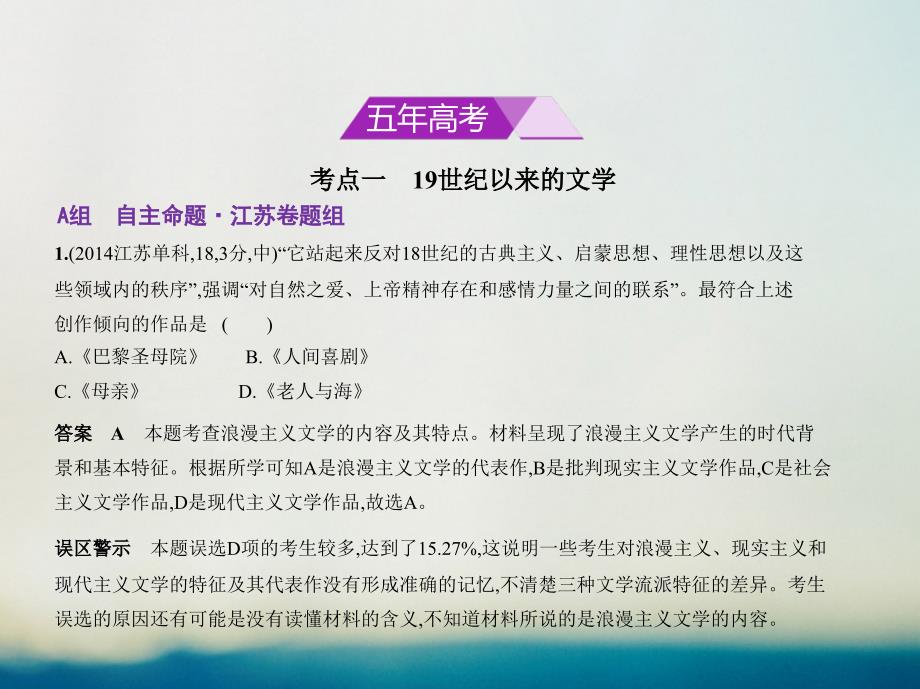 （江苏省专用）2018届高考历史专题复习 专题十九 19世纪以来的世界文学艺术课件_第2页