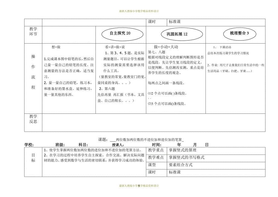 课堂教学资料新人教版二年级数学上册教案表格式(问题导入;自主探究)_第5页